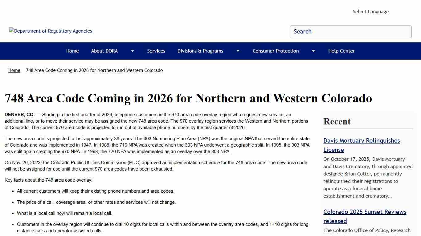 748 Area Code Coming in 2026 for Northern and Western Colorado Department of Regulatory Agencies